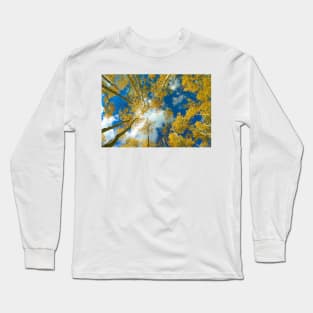 Looking Up At Blue Sky Through A Canopy Of Fall Colored Aspen Trees Long Sleeve T-Shirt